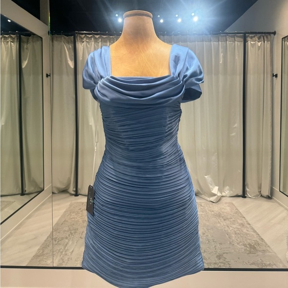 Baby Blue Ruched Bandage Dress - Picture 1 of 3